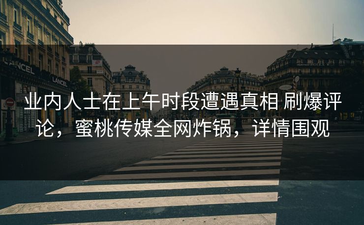 业内人士在上午时段遭遇真相 刷爆评论，蜜桃传媒全网炸锅，详情围观