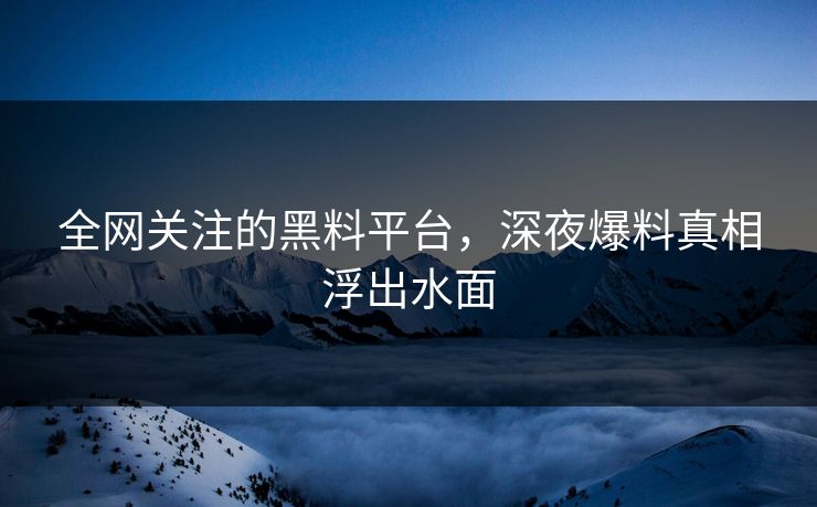 全网关注的黑料平台，深夜爆料真相浮出水面