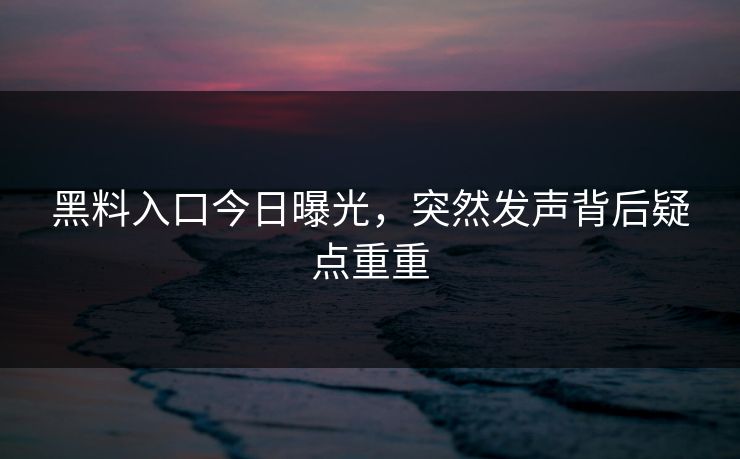 黑料入口今日曝光，突然发声背后疑点重重