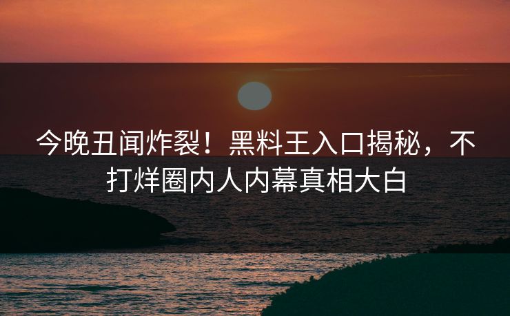 今晚丑闻炸裂！黑料王入口揭秘，不打烊圈内人内幕真相大白